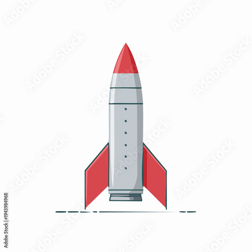 Retro rocket ship preparing for launch, isolated on a white background with dashed lines