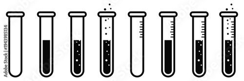 Laboratory Test Tube and Flask Icon Set Vector – Chemistry Glassware Beaker and Lab Equipment Symbols in Glyph 
and Outline Styles