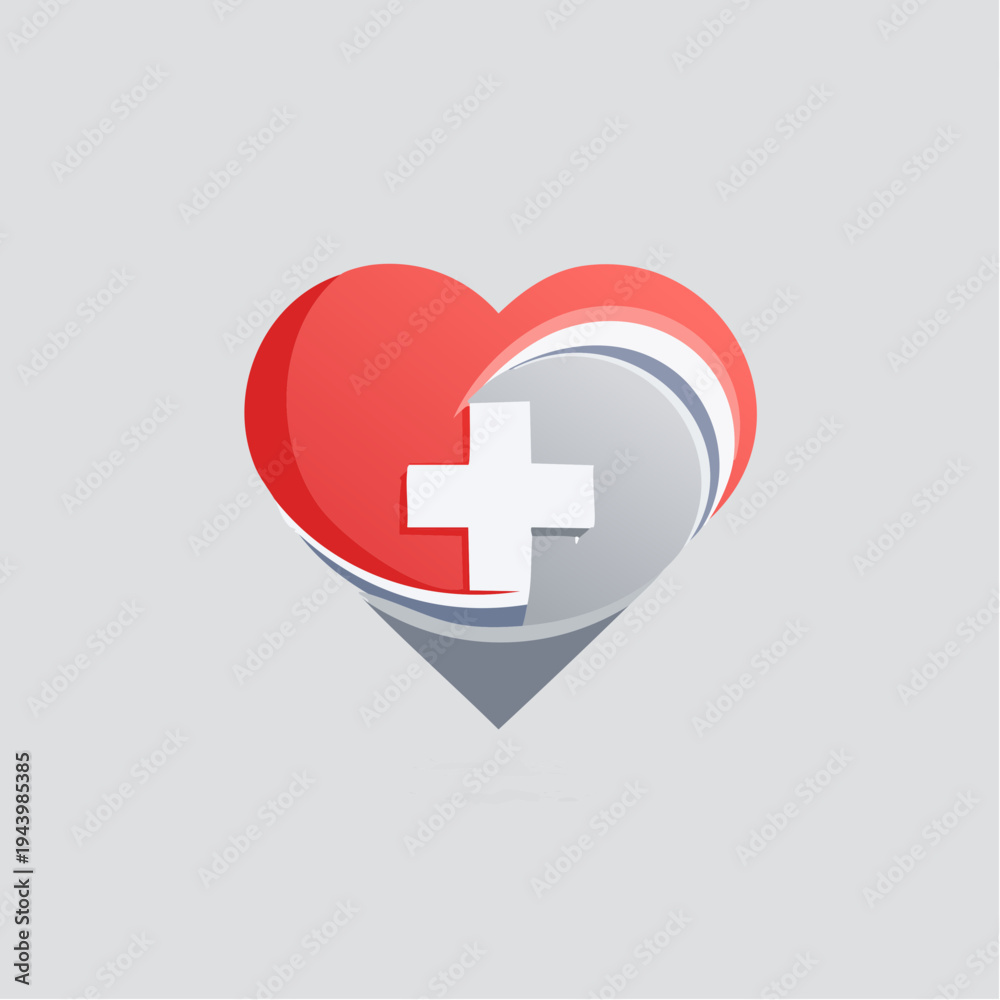 Obraz premium Dynamic stylized heart with medical cross symbol. Ideal for healthcare, wellness, and loving care concepts