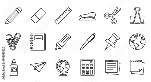 School Stationery Office Supplies Icons.