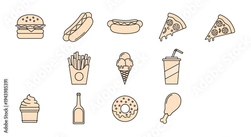 Various types of fast food items.