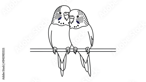 Budgie Lovebirds' Connection: Two charming budgies perched closely together, embodying a gentle and affectionate bond. A tender depiction of unity.