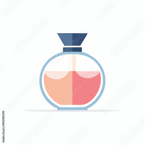 Graphic of a stylish round perfume bottle with blue cap and two-tone liquid, conveying modern elegance and appeal