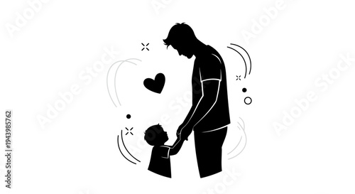 Silhouette of man holding child.