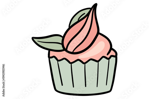 Cupcake with Pink Cream Vector Illustration