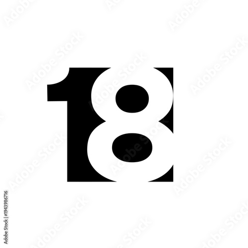 Number 18 Graphic in Black and White Negative Space Design