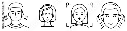 Illustration of four people icons with different expressions and symbols