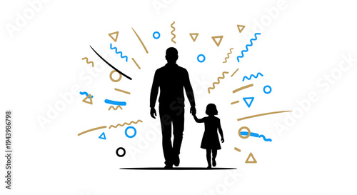Silhouette of a man and child.