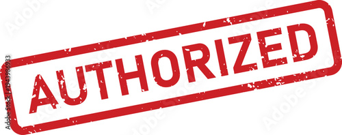 Red textured rectangular rubber stamp indicating official permission or authorization has been granted on a white surface