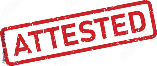 Red textured rectangular rubber stamp indicating something has been officially attested or verified on a white surface