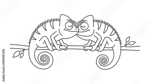 Chameleon's Cuddle: Two affectionate chameleons sharing an intimate moment, creating a heartwarming scene of affection and connection.