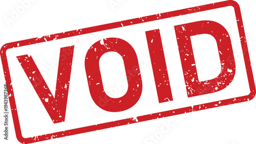 Striking red VOID word within a grunge textured rectangular stamp on a clean white surface
