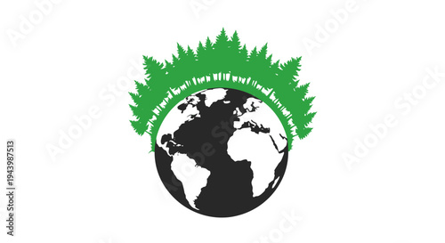 Green trees growing around the planet earth illustration.