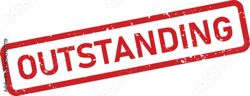 This bold red rectangular rubber stamp displays the word OUTSTANDING with a noticeable grunge texture