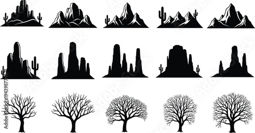Black deer antler silhouette vector set with hunting trophy horn elements for rustic logos wilderness nature and outdoor wildlife design projects