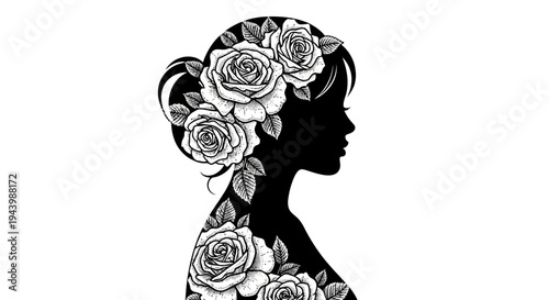 Woman with flowers in hair profile.
