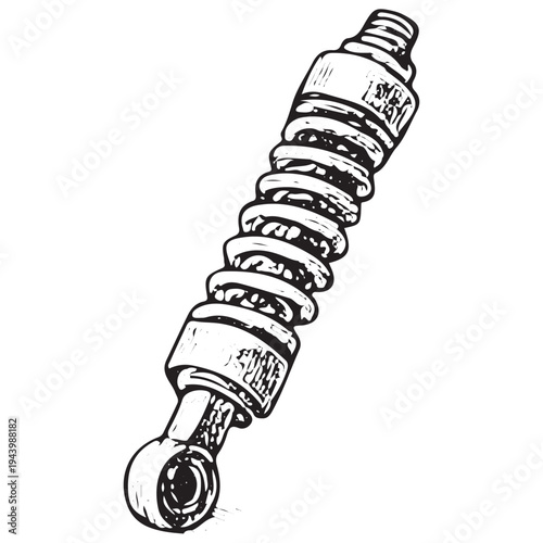 Vintage Shock Absorber Illustration Mechanical Suspension Spring Industrial Automotive Component