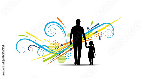 Silhouette of man and little girl.