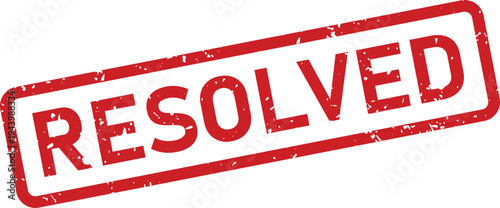 This image shows a red grunge effect rectangular stamp with the clear word RESOLVED