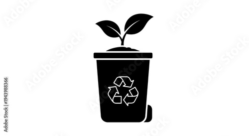 Recycling bin with plant growing from it symbolizing sustainability.