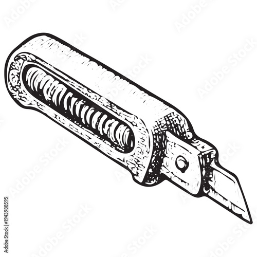 Vintage Utility Knife Illustration Industrial Cutting Tool Mechanical Workshop Engraved Blade Cutter
