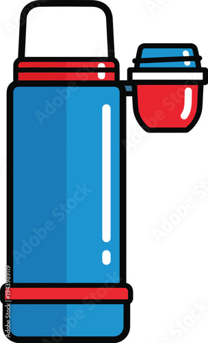 Blue and Red Thermos Flask with Cup.