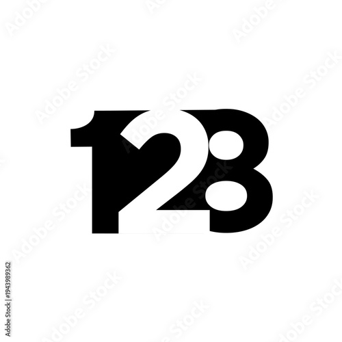 Modern Minimalist Number 128 Logo Design with Negative Space