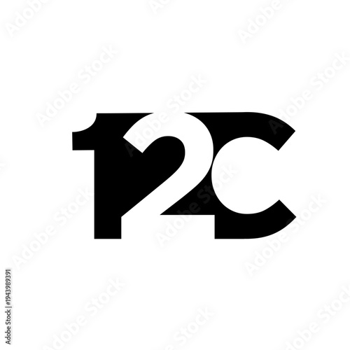 12C Monochromatic Logo Design with Numerals 1 and 2 and Letter C