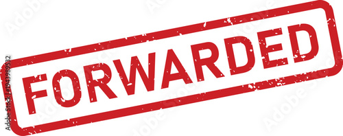 This red grunge rubber stamp clearly displays the uppercase word FORWARDED positioned diagonally on a bright white surface