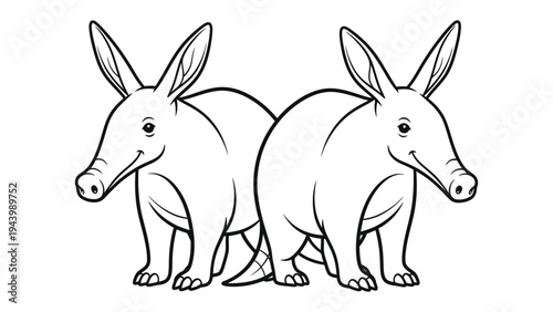 Aardvarks Duo Illustration: A striking monochrome illustration of two aardvarks, showcasing the unique form of the nocturnal mammal