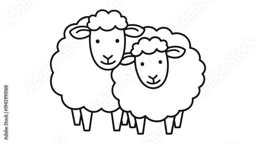 Two Sheep: A simple and endearing illustration of two fluffy sheep, ideal for projects seeking a touch of farm charm.