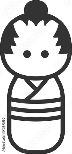 男性のこけしのアイコン（線画）のイラスト