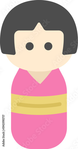 女性のこけしのアイコンのイラスト