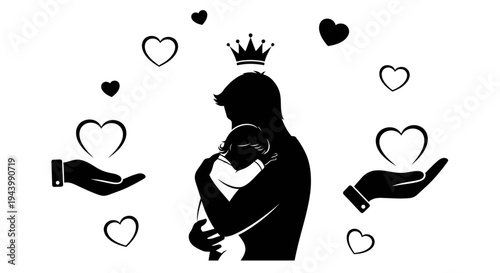Mother Holding Baby Silhouette Illustration.