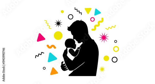Silhouette of a woman holding baby.
