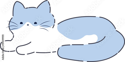 Cute Relaxing Cat Lying Down Flat Illustration Simple Pastel Cartoon Style