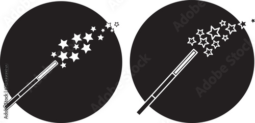 Magic Wand with Sparkling Stars on Black Background, Icon Set, Stars, Sparkle, Icon, Magic, Wand, Star, Sparkling, Fantasy, Design, Vector, Illustration, Clipart