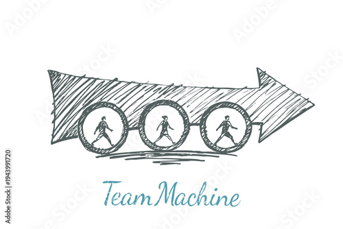 Team Machine Sketch - people moving forward inside arrow