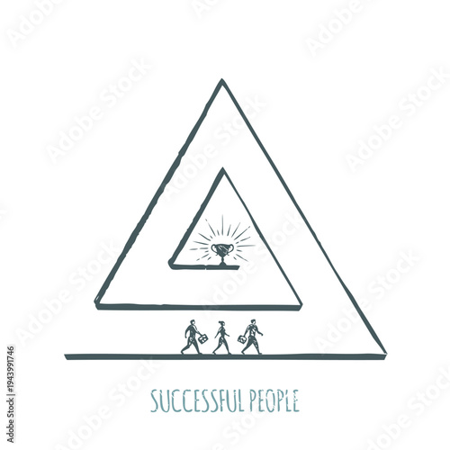 Successful People Sketch - team reaching trophy goal