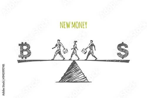 New Money Sketch - team on balance scale