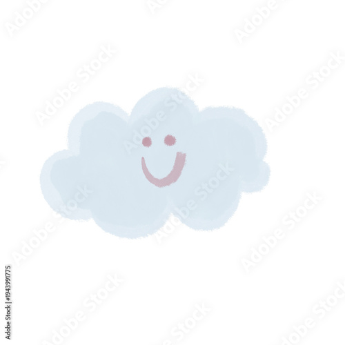 Cute cartoon cloud with smiling face and soft rounded shape isolated on dark background representing sky weather element