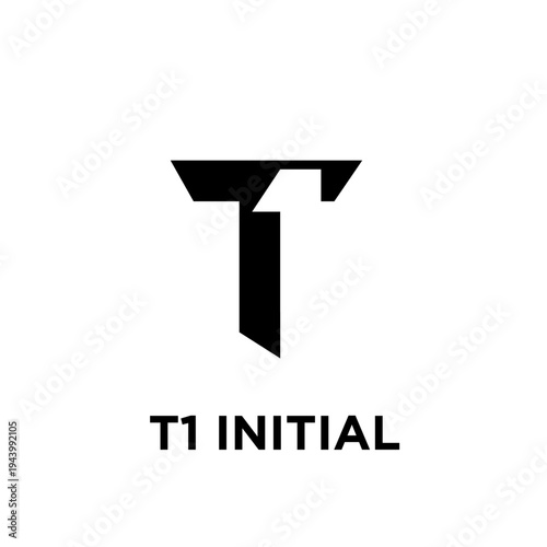 T1 Initial Logo Design - Abstract Black Letter T and Number 1 Symbol