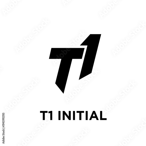 T1 Initial Logo Black and White Graphic Design Element