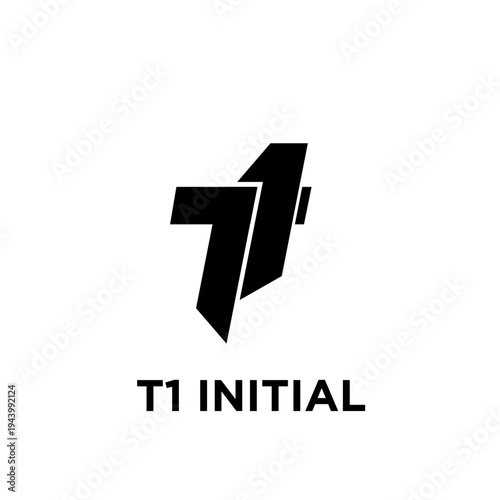 Modern T1 Initial Logo Design, Abstract Geometric Black Letter T and Number 1 Symbol