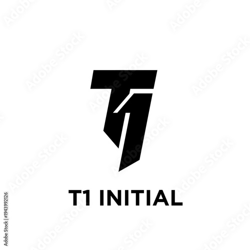 Black Modern T1 Initial Letter and Number Logo Icon Design