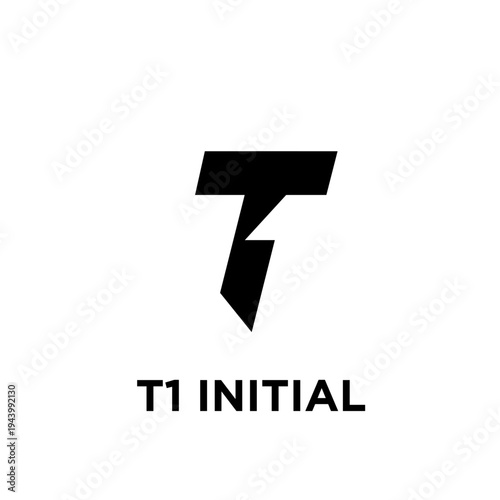 Modern T1 initial logo design with integrated number one, sleek black graphic mark on a white background.
