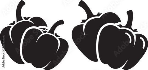 Bell Peppers Icon Set, Two Silhouettes on White Background, Bell Pepper, Pepper, Vegetable, Icon, Silhouette, Food, Illustration, Graphic, Design, Flat Design
