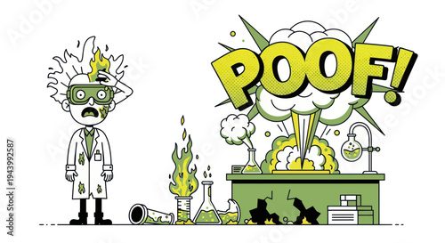 Mad Scientist Accident: Explosion in Lab, Hair on Fire, Poof!