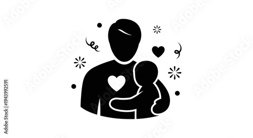 Black silhouette of a man holding baby.