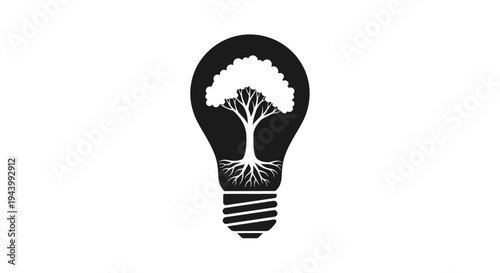 Tree of life inside a light bulb representing innovation and nature.